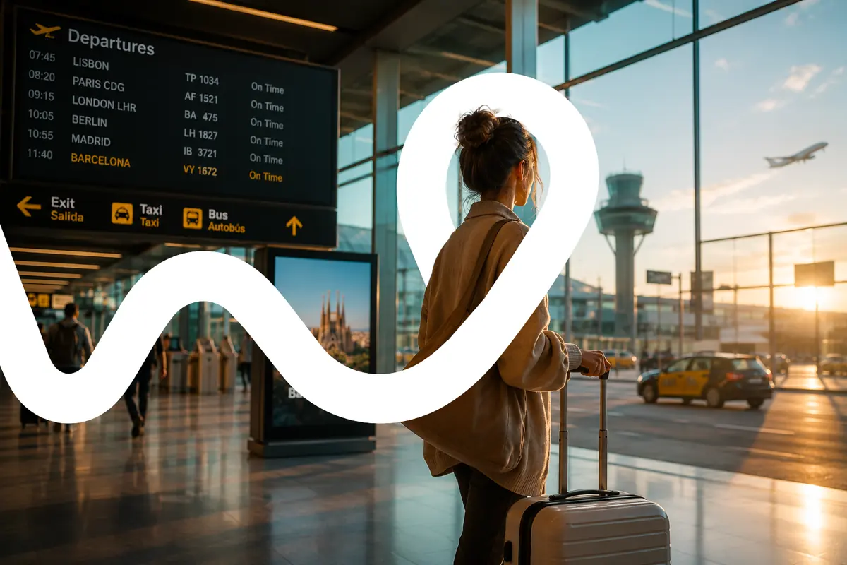 Traveler at an airport before departure with mobility support visible
